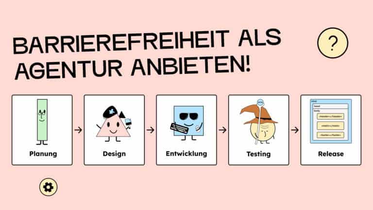 Barrierefreiheit als Agentur anbieten! Abbildung eines Prozesses vom Release, über das Design, der Entwicklung, Testen, hin zum Release.