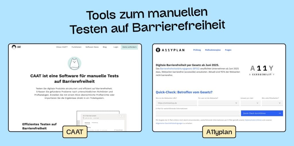 Screenshot der Startseiten von CAAT und A11yplan