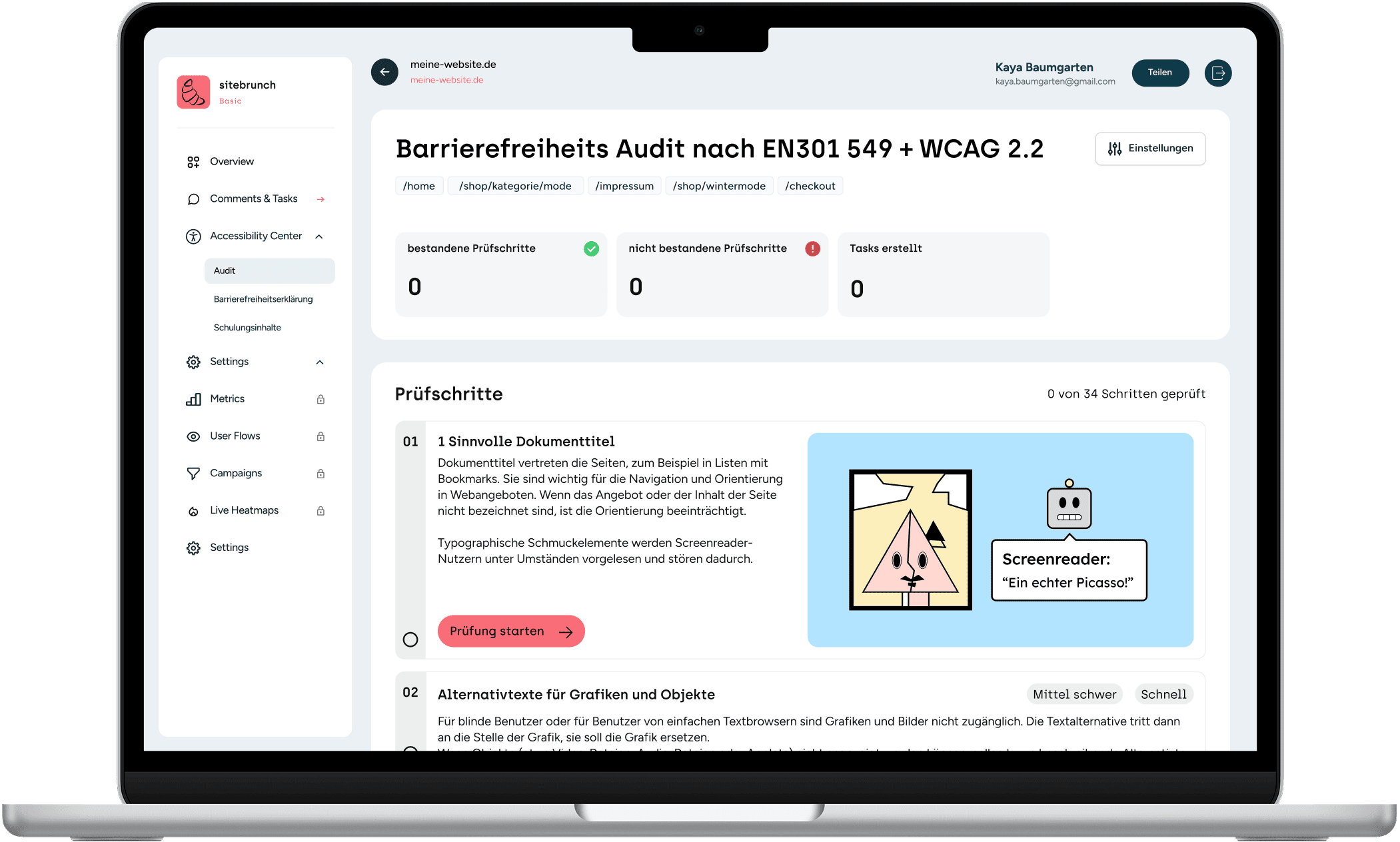 Screenshot des Accessibility-Centers in einem Mac-Book-Mock-Up