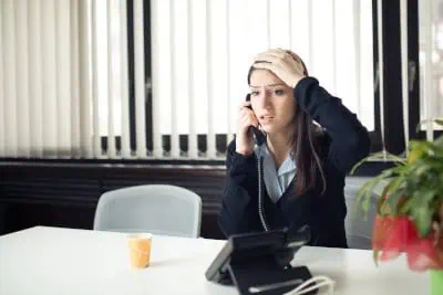 confused stressed out woman dealing with an emergency