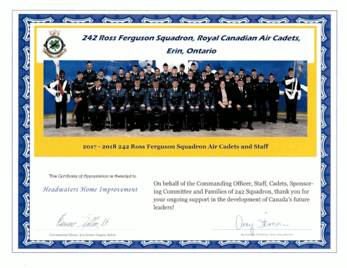 ross ferguson squadron air cadets certificate of appreciation 2017-2018 season ross ferguson squadron air cadets certificate of appreciation 2017-2018 season