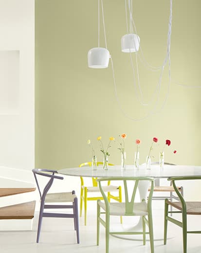 Fernwood-Green-Dining-Room-413x520 fernwood green painted dining room with chairs and flowers on table