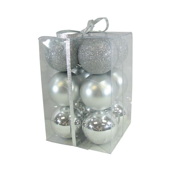 christmas balls 12 pcs silver shiny and matt