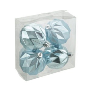 christmas balls 4 pcs ice blue shiny and matt diamond cut