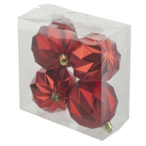 christmas balls 4 pcs red shiny and matt diamond cut