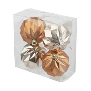 christmas balls 4 pcs silver orange diamond cut