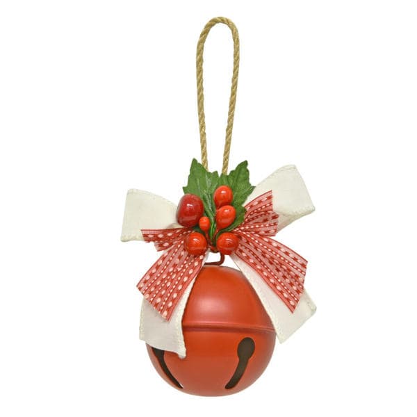 christmas bell red with bow and holly berry