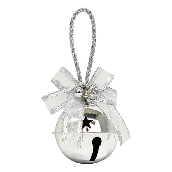 christmas bell shiny silver with silver sheer bow