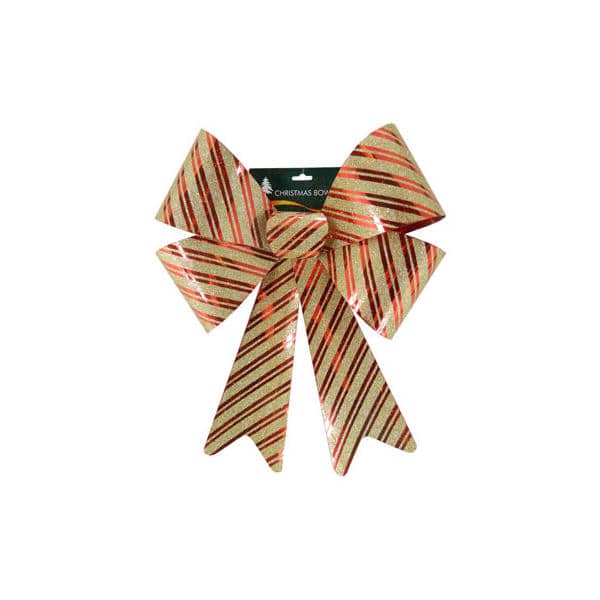 christmas bow gold glitter with red stripes