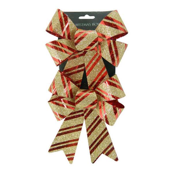 christmas bow gold with red stripes set of 2