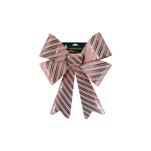 christmas bow silver glitter with red stripes