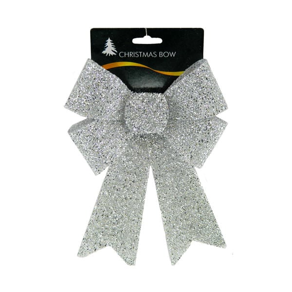 christmas bow silver tinsel glitter