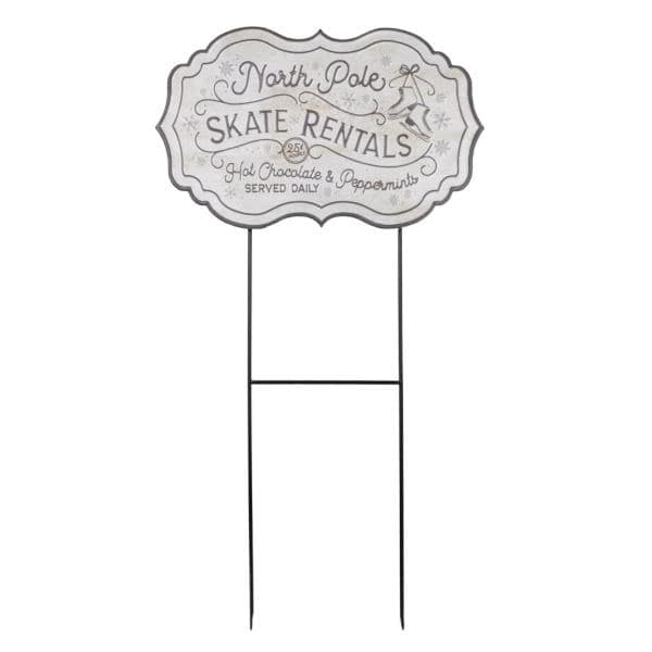 christmas decor metal sign skate rental white gray