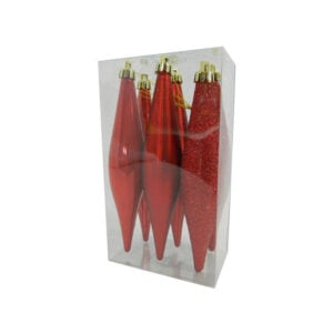 christmas finial 6 pcs red pearlized matt and glitter