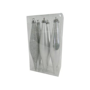 christmas finial 6 pcs silver pearlized matt and glitter