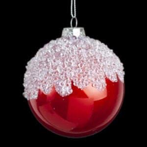 christmas glass ball red with silver glitter