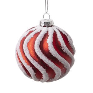 christmas glass ball red with white swirls