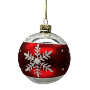 christmas glass ball silver with red band and snowflake