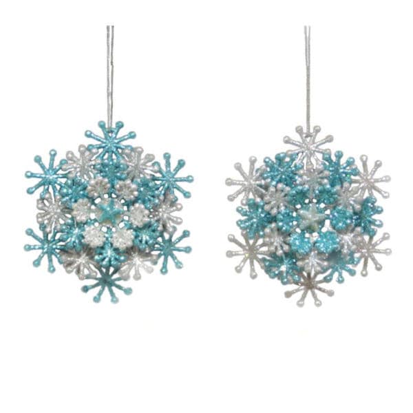 christmas ornament 2 pcs blue silver layered snowflake