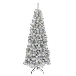 christmas tree flocked slim noble pine prelit led 6 half feet
