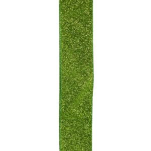 christmas wired ribbon green glitter