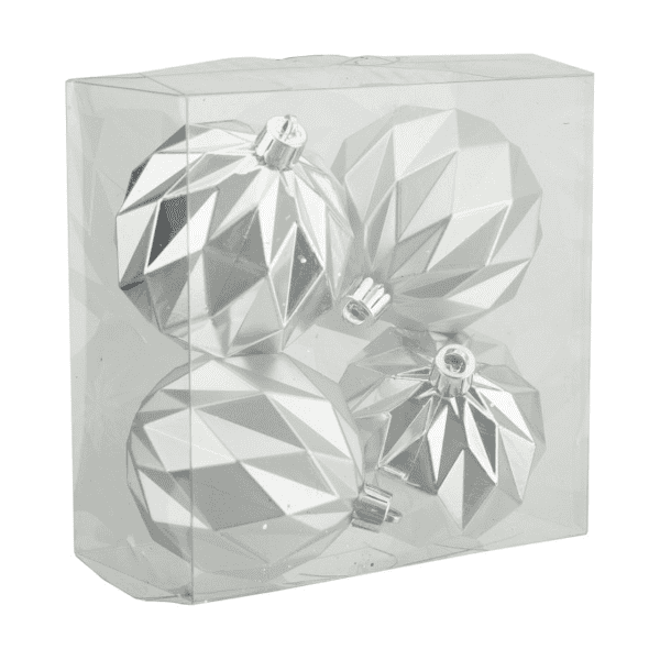 christmas balls set of 4 silver matt colour with shiny diamond cut
