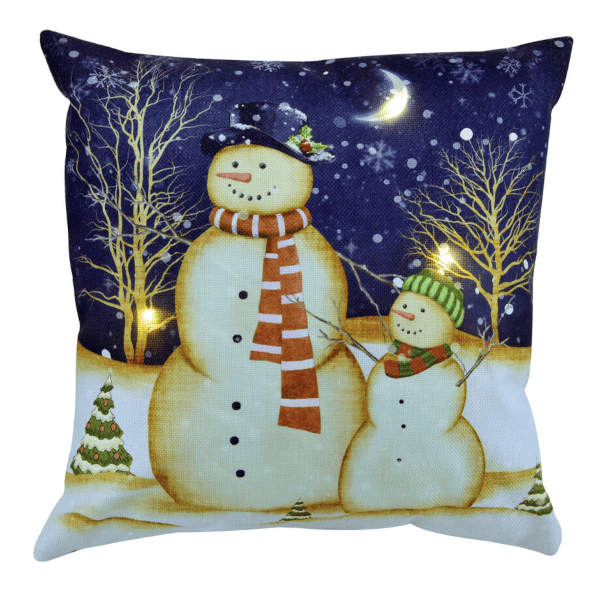 christmas decor cushion lighted with three led night scene with two snowmen