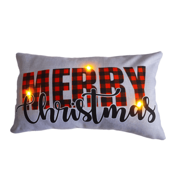 christmas decor white cushion lighted with 3 led timer merry christmas