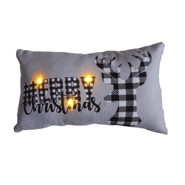 christmas decor white cushion lighted with three led merry christmas with reindeer