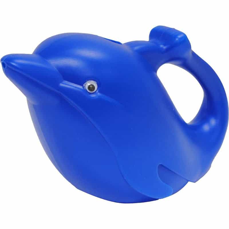 kids watering can in the shape of a blue dolphin