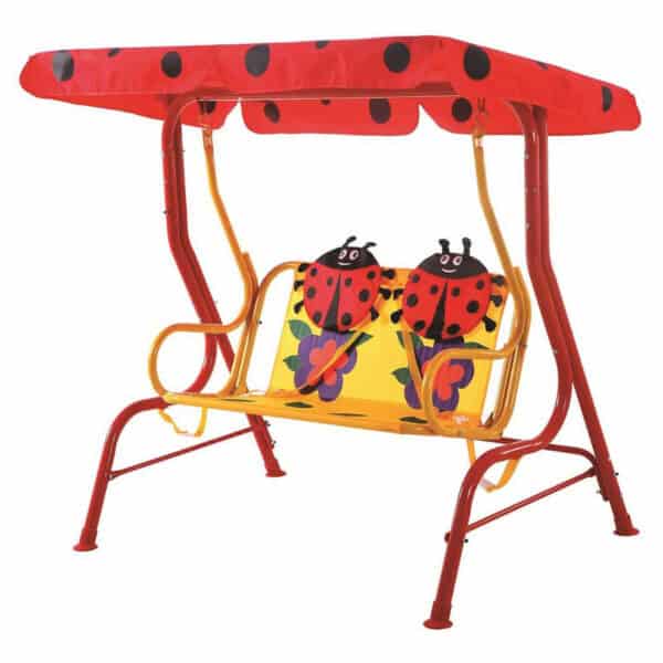 kids swing with two ladybugs decorating the seat