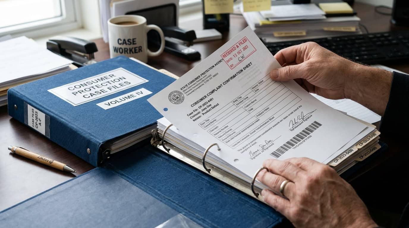Complete consumer fraud dispute dossier with certified mail return receipts and agency case numbers
