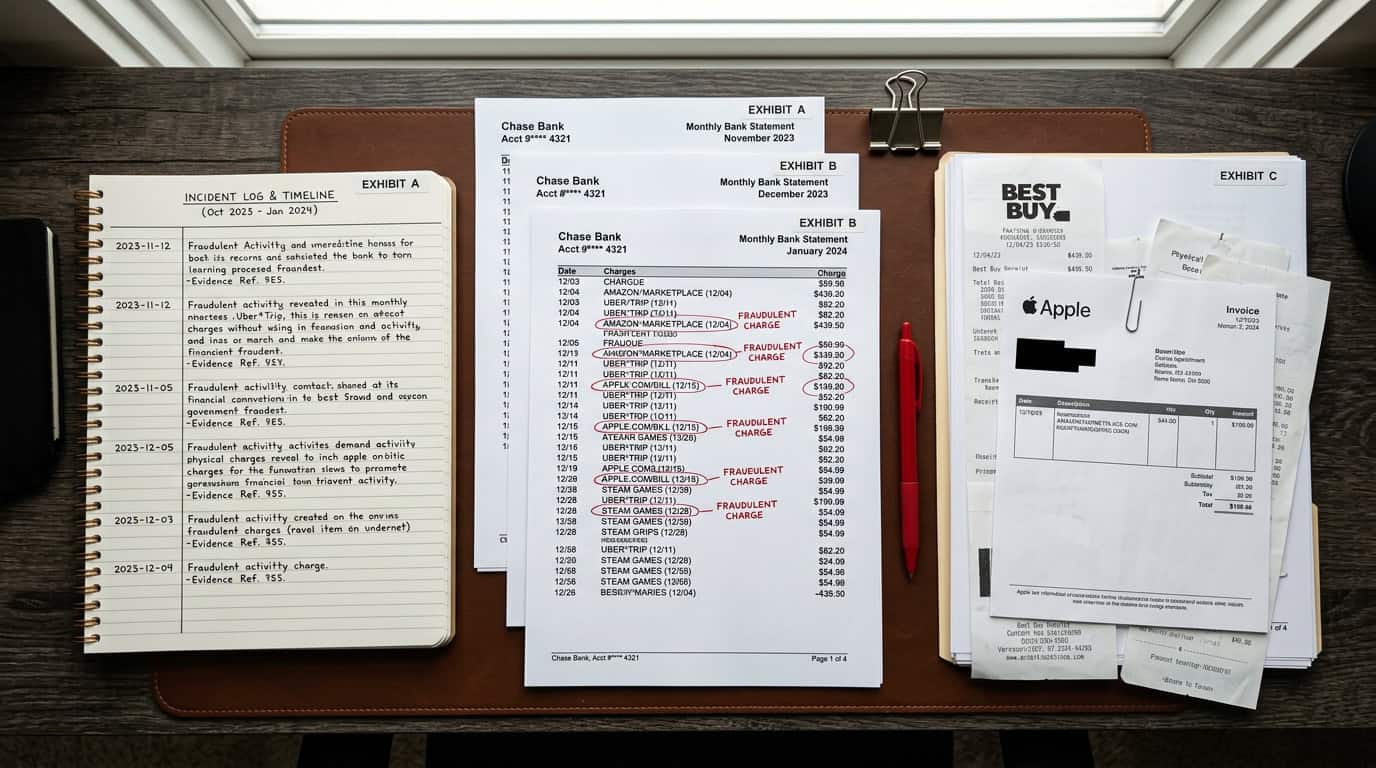 Organizing consumer fraud evidence receipts contracts and deceptive advertising claims