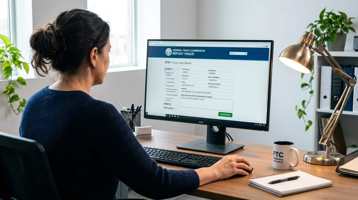 Submitting regulatory complaint through the Federal Trade Commission ReportFraud portal