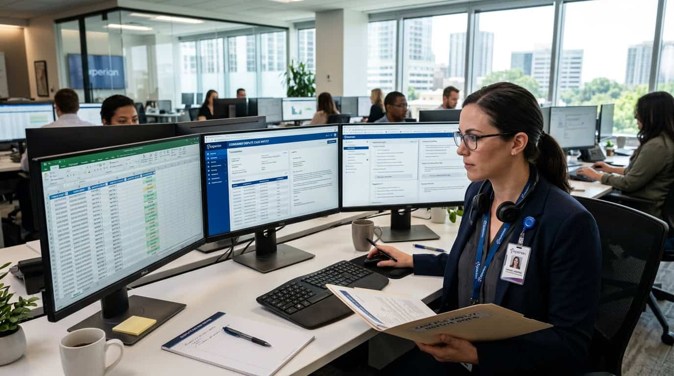 Credit reporting agency operations center handling consumer dispute verifications
