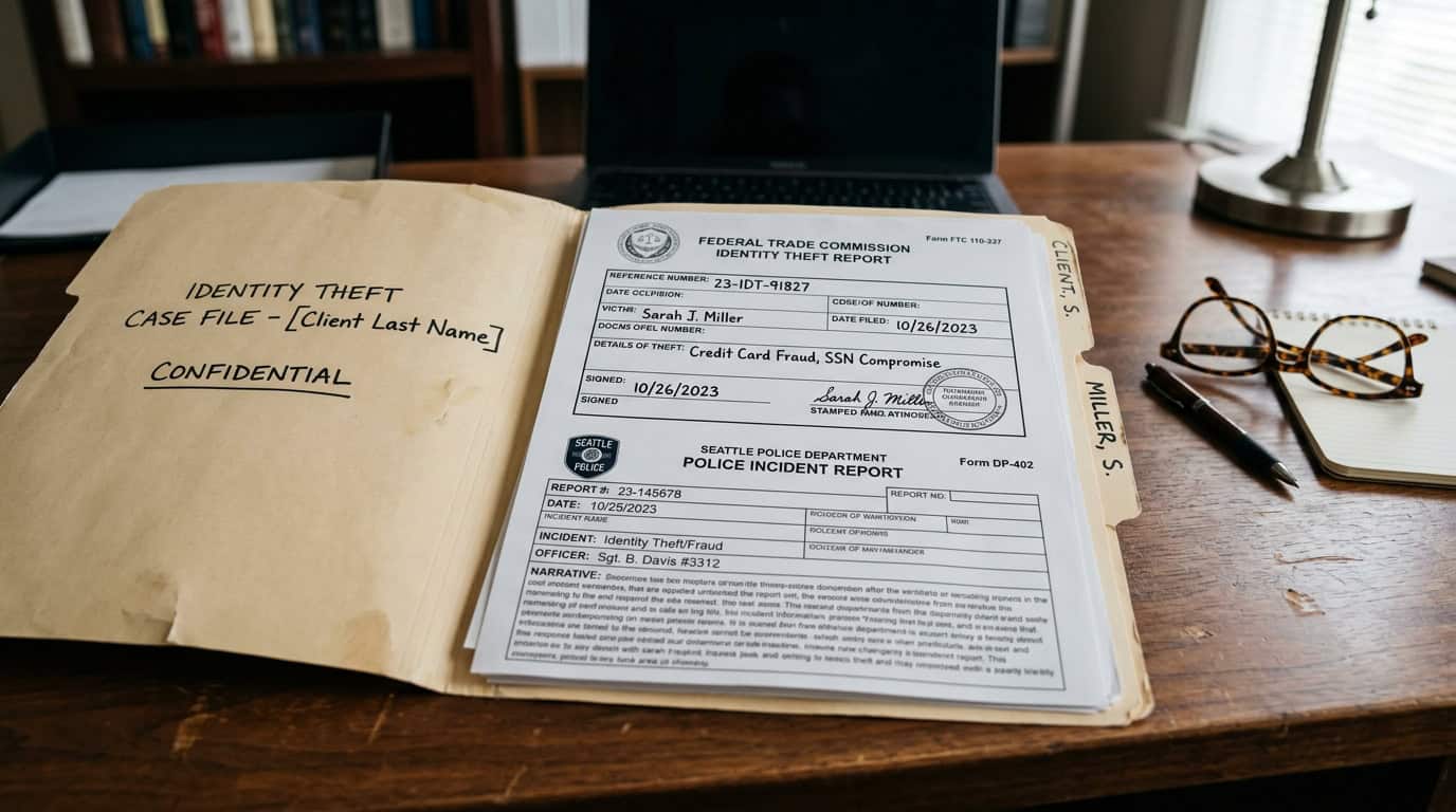 FTC Identity Theft Report and police incident report inside case file