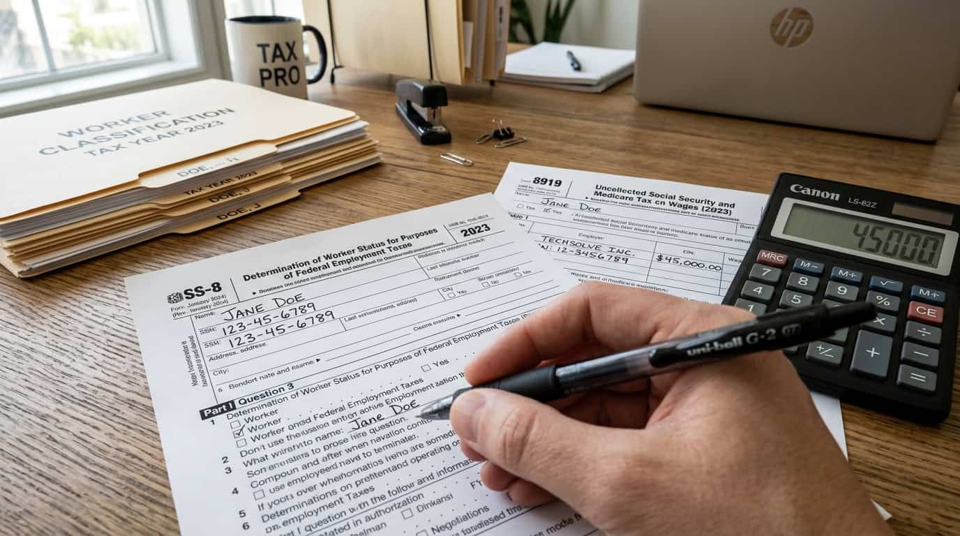 Completing IRS Form SS-8 and Form 8919 to reclassify worker status and recover uncollected FICA taxes