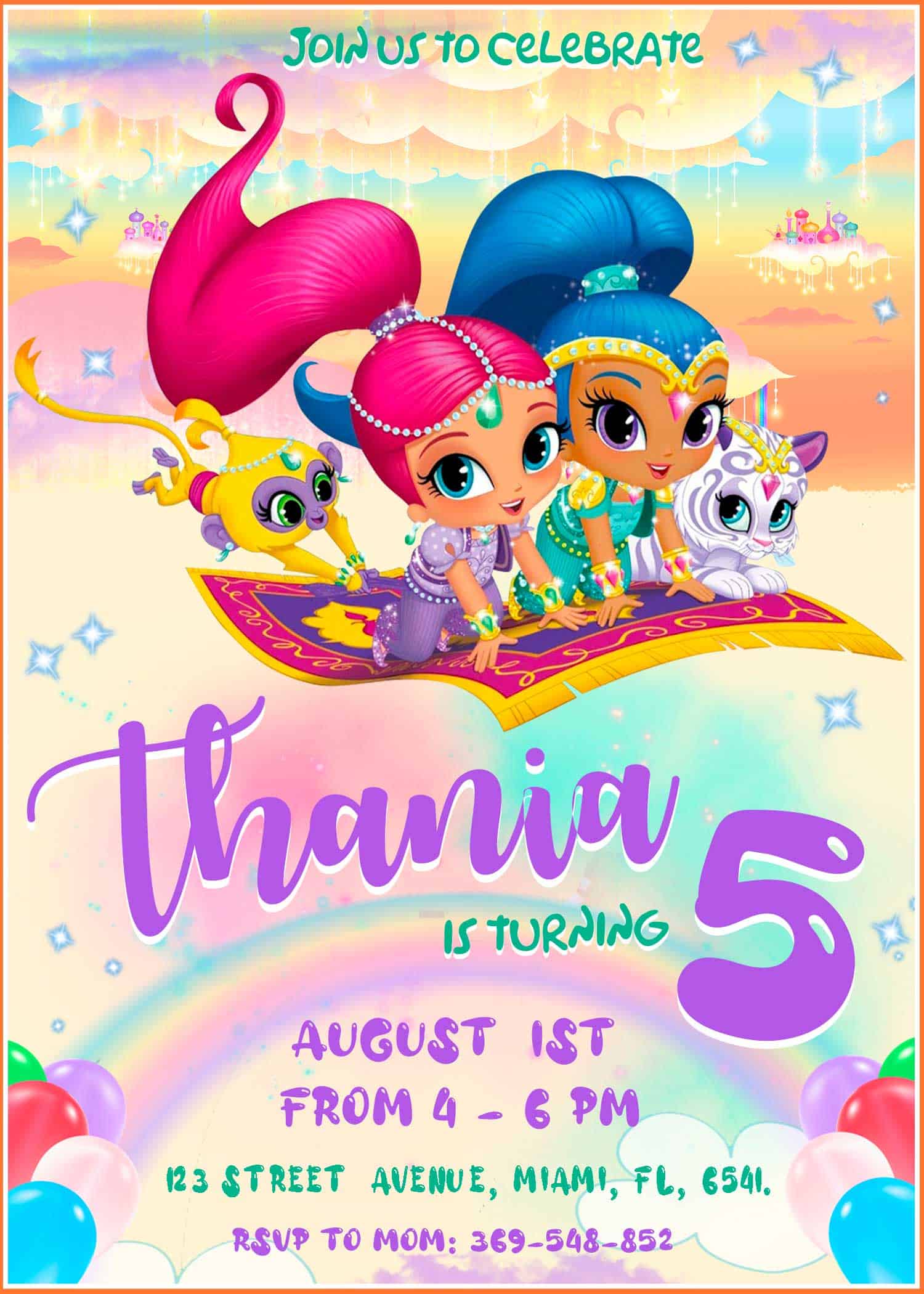 Shimmer and Shine Birthday Invitation | Stunning Invite
