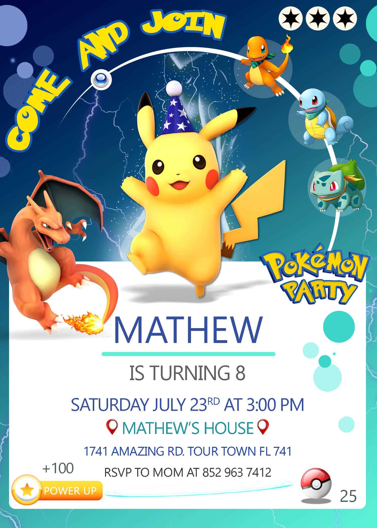 Pokemon Pikachu Birthday Card Wonderful Invitation