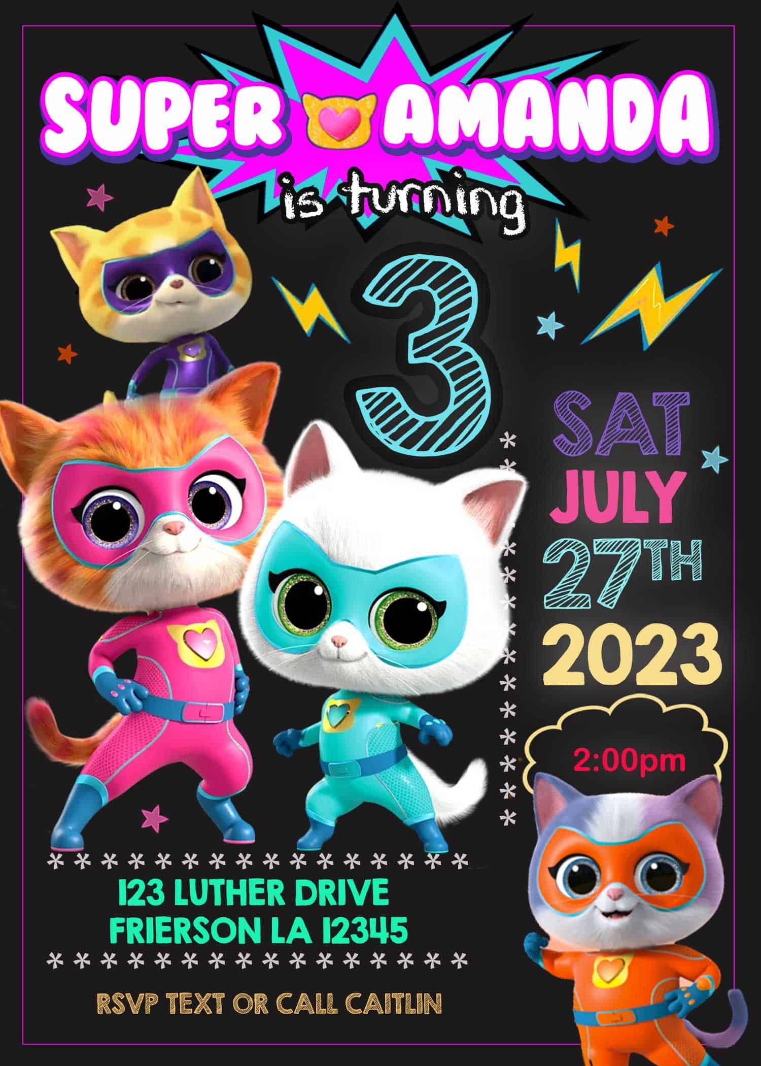 SuperKitties Birthday Invitation FREE Backside 24H Ready