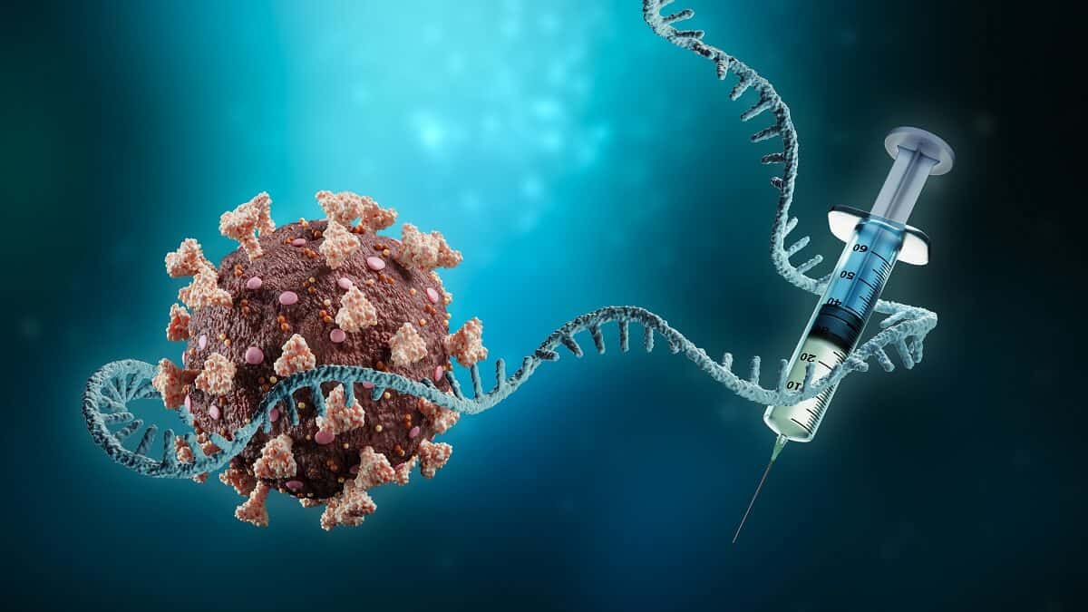 artistic model of rna, coronavirus and vaccine