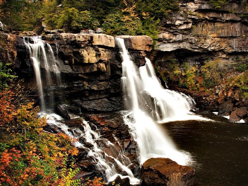A famous waterfall in West Virginia called Blackwater Falls
