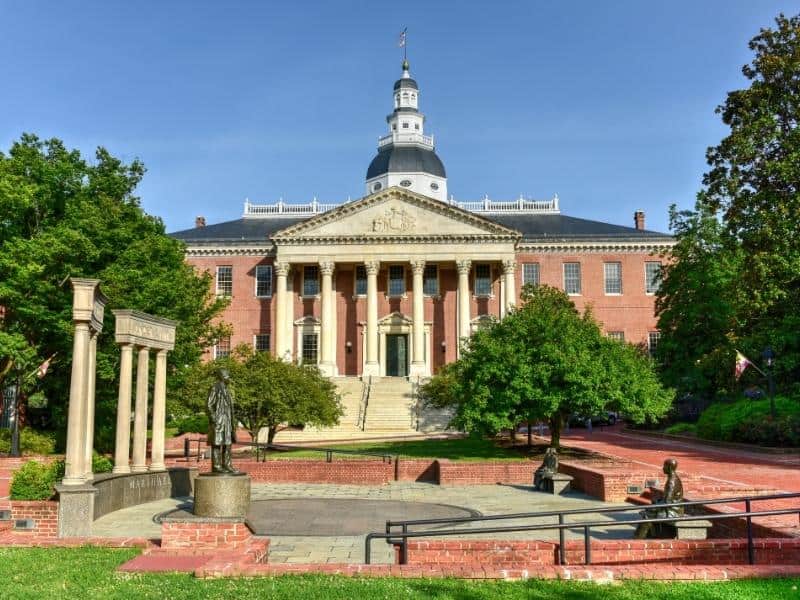 Exterior of the Maryland State House and the capitol grounds