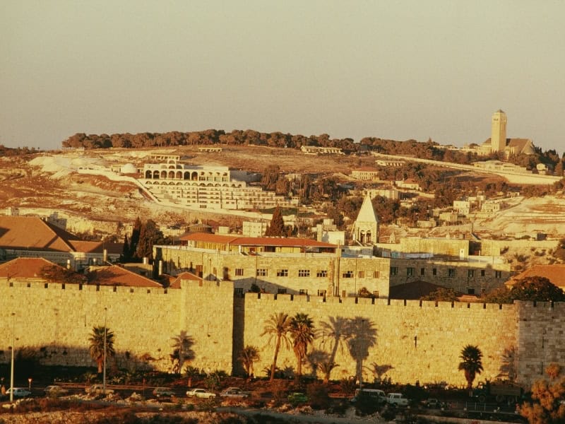 Expansive view of Hebrew University of Jerusalem and a wall around it