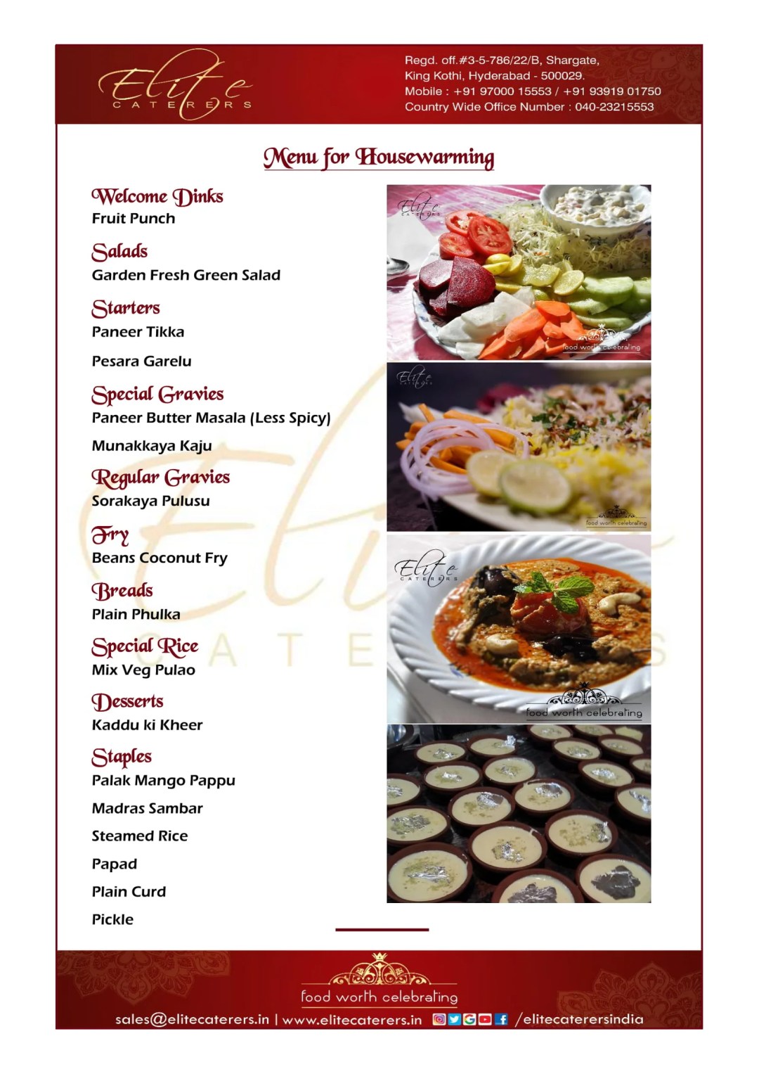 Veg Menu for housewarming function fromEl