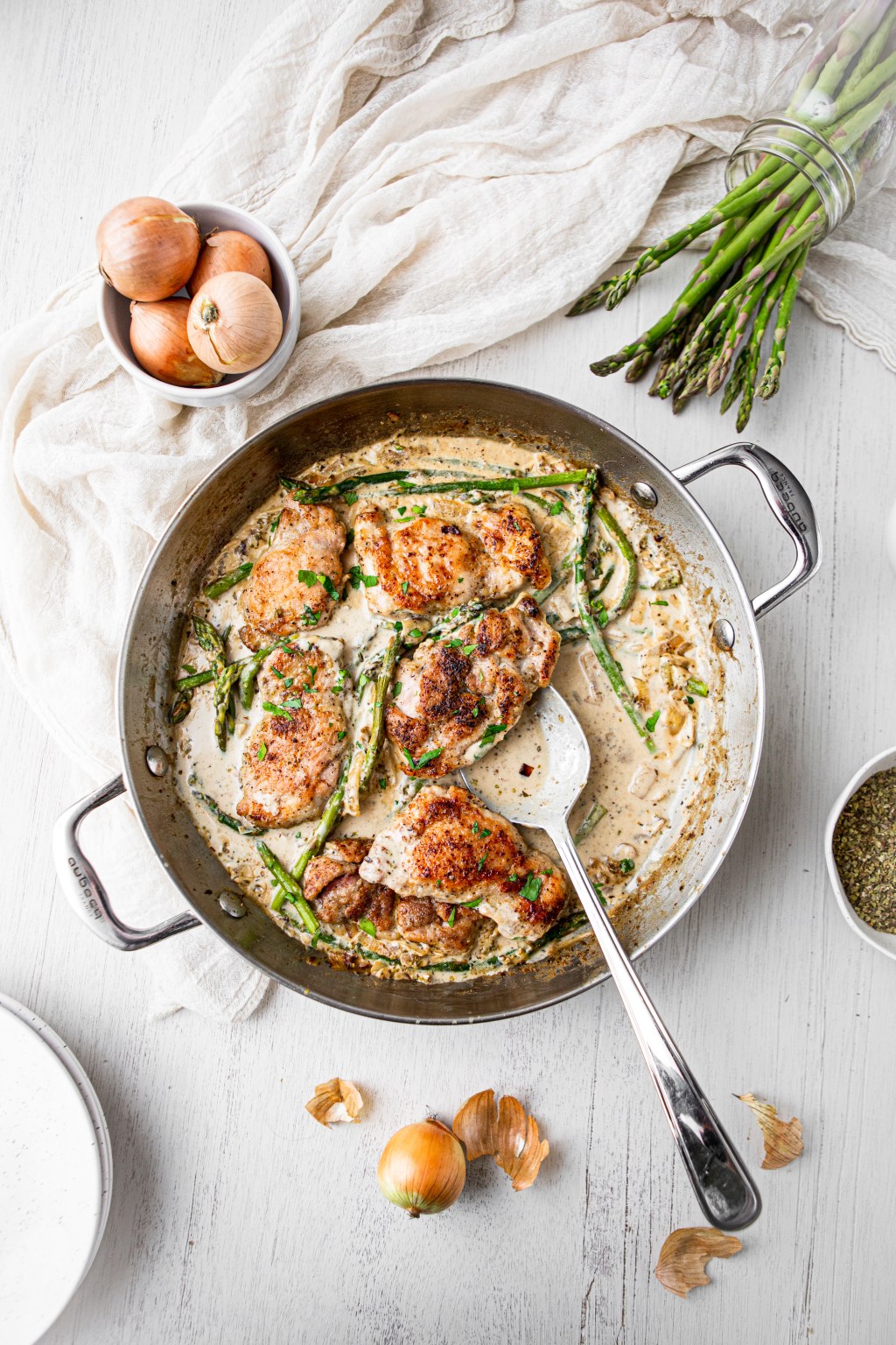 Creamy Garlic Chicken and Asparagus Tastes of Thyme