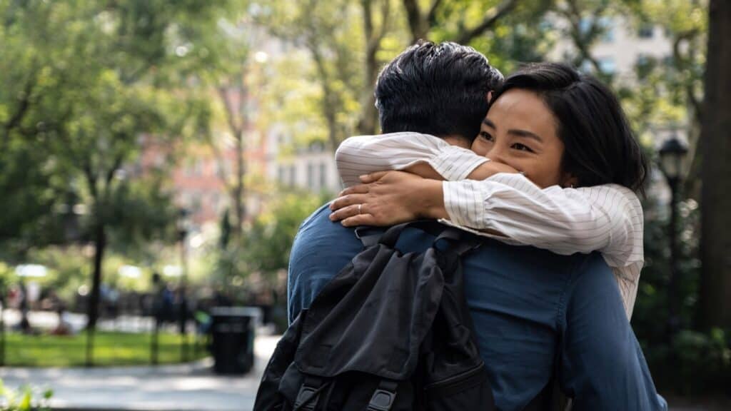 Teo Yoo (left) and Greta Lee as Hae Sung and Nora in “Past Lives.”