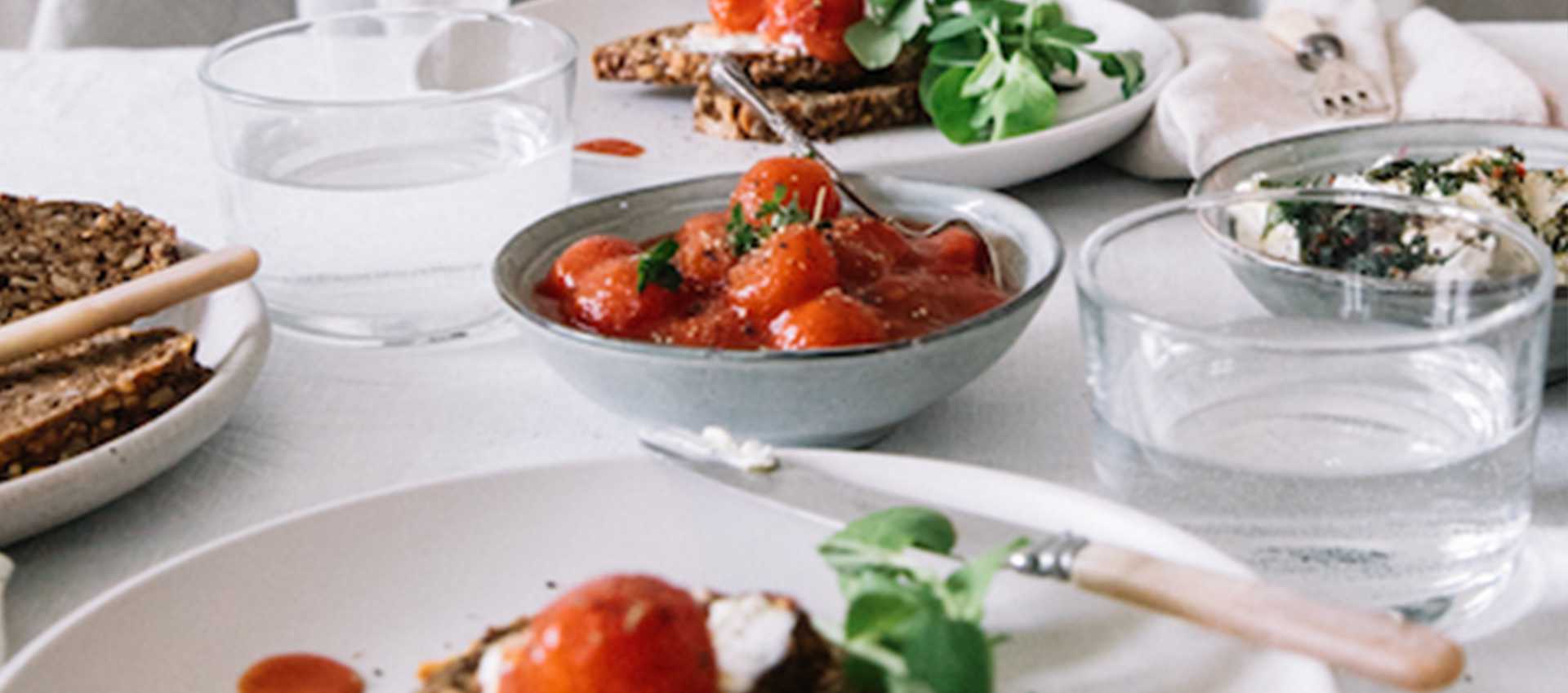 Tomato toast with cherry tomatoes and cheese