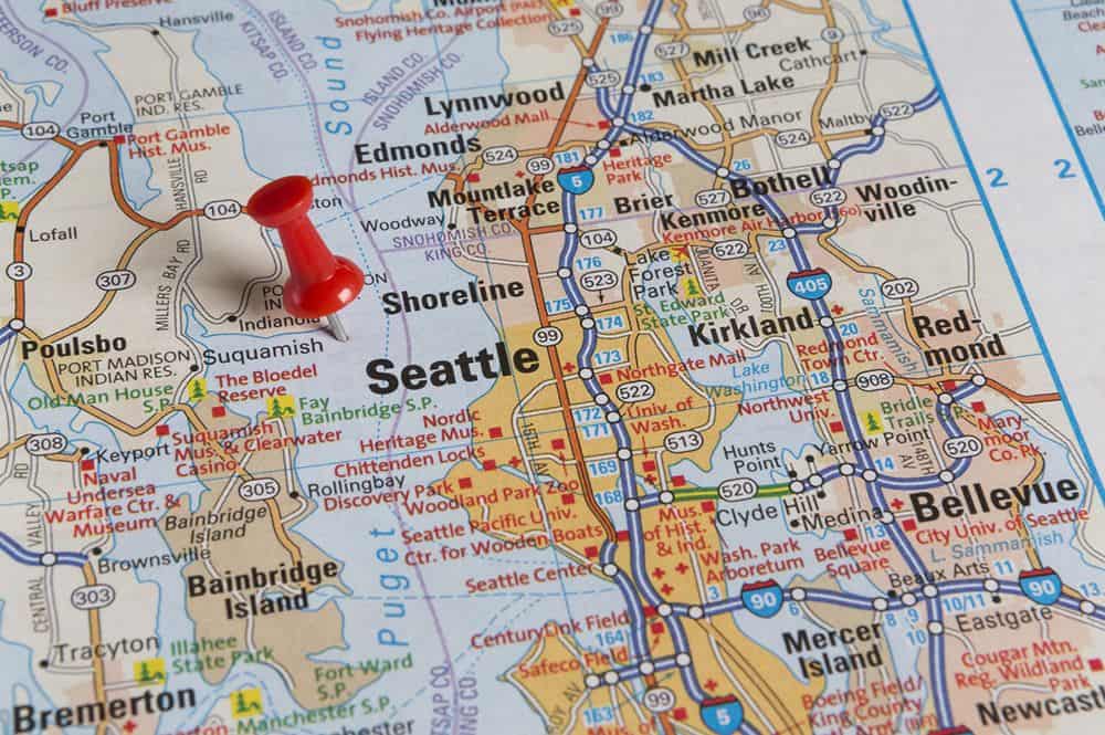 Pushpin in Map, Seattle, WA Pushpin in Map, Seattle, WA