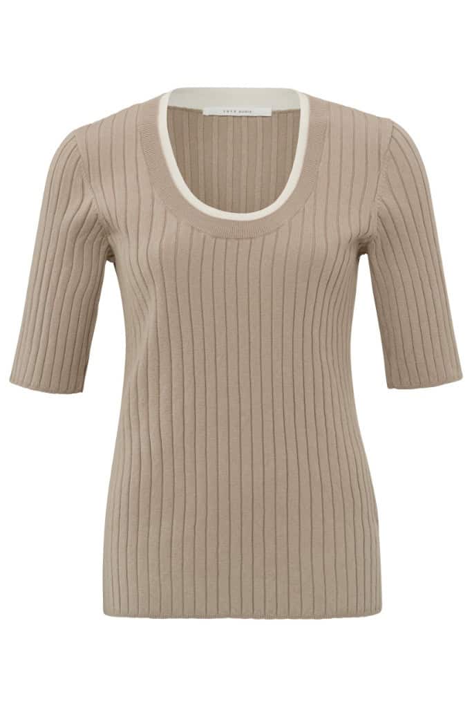 YAYA - Pulóvrik s rib vzorom a farebným detailom Aluminium beige - aluminium beige